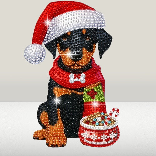 Moving dog with Christmas hat | Diamond painting