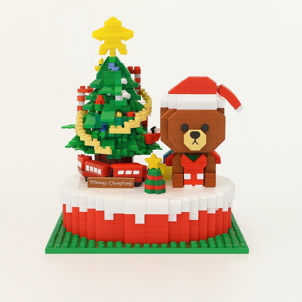 Christmas tree and bear on construction plate | Building blocks