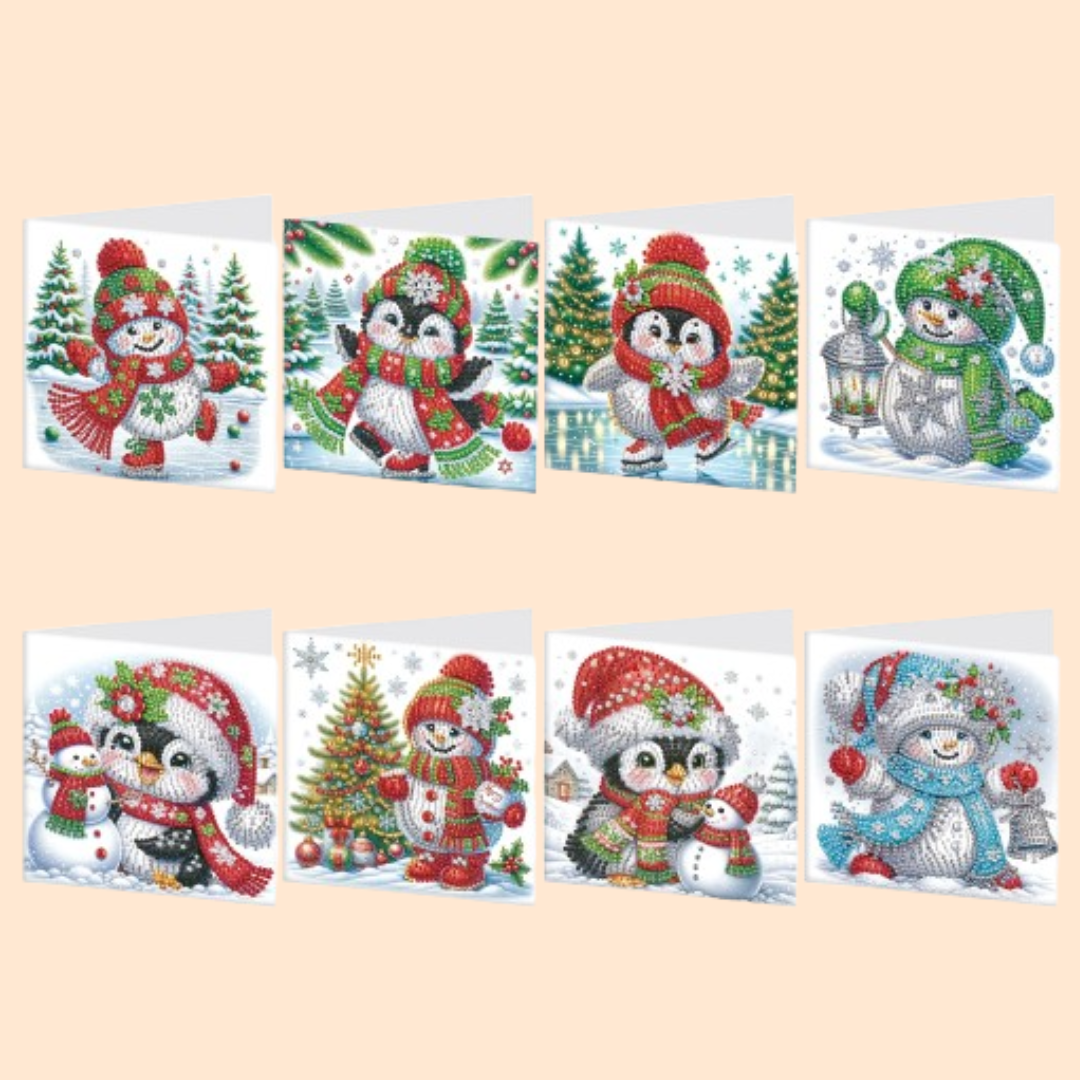 Penguins & Snowmen Christmas Cards | 8 pieces | Diamond Painting