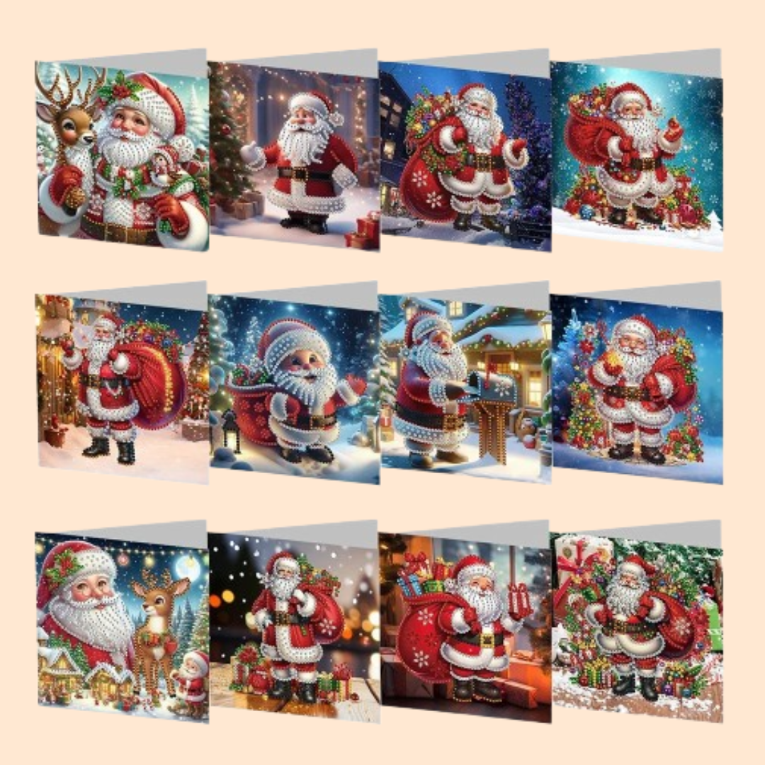 Santa Claus Christmas Cards | 12 pieces | Diamond Painting