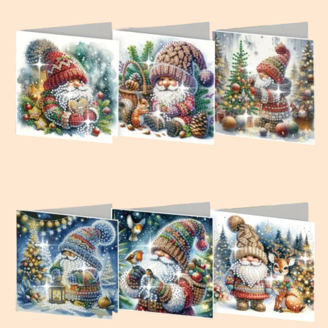 Christmas Card Set with Warm Winter Characters | 6 Pieces | Diamond Painting