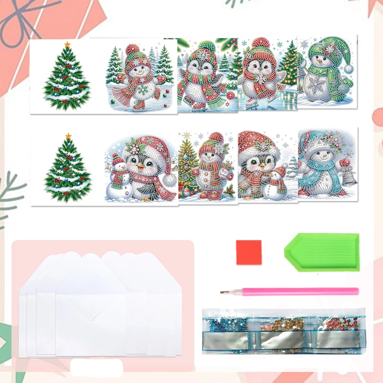 Penguins & Snowmen Christmas Cards | 8 pieces | Diamond Painting