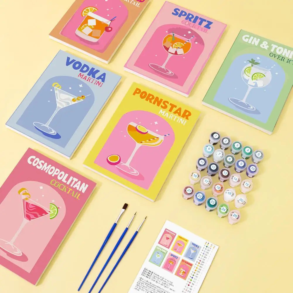 6 Mini Paintings | Colorful Cocktail Collection | paint by numbers