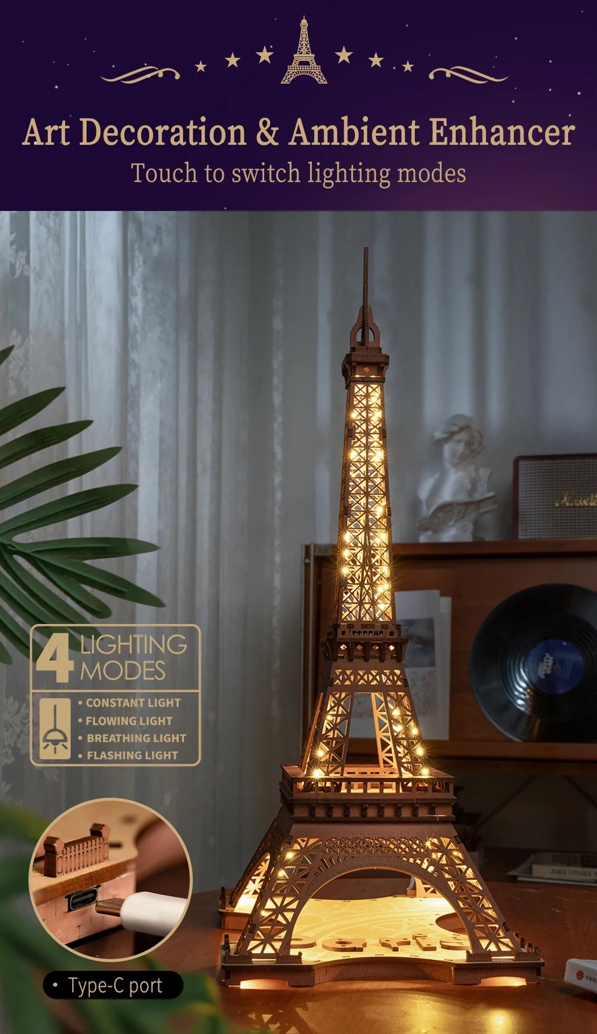 Eiffel Tower at Night | Wooden Construction Kits