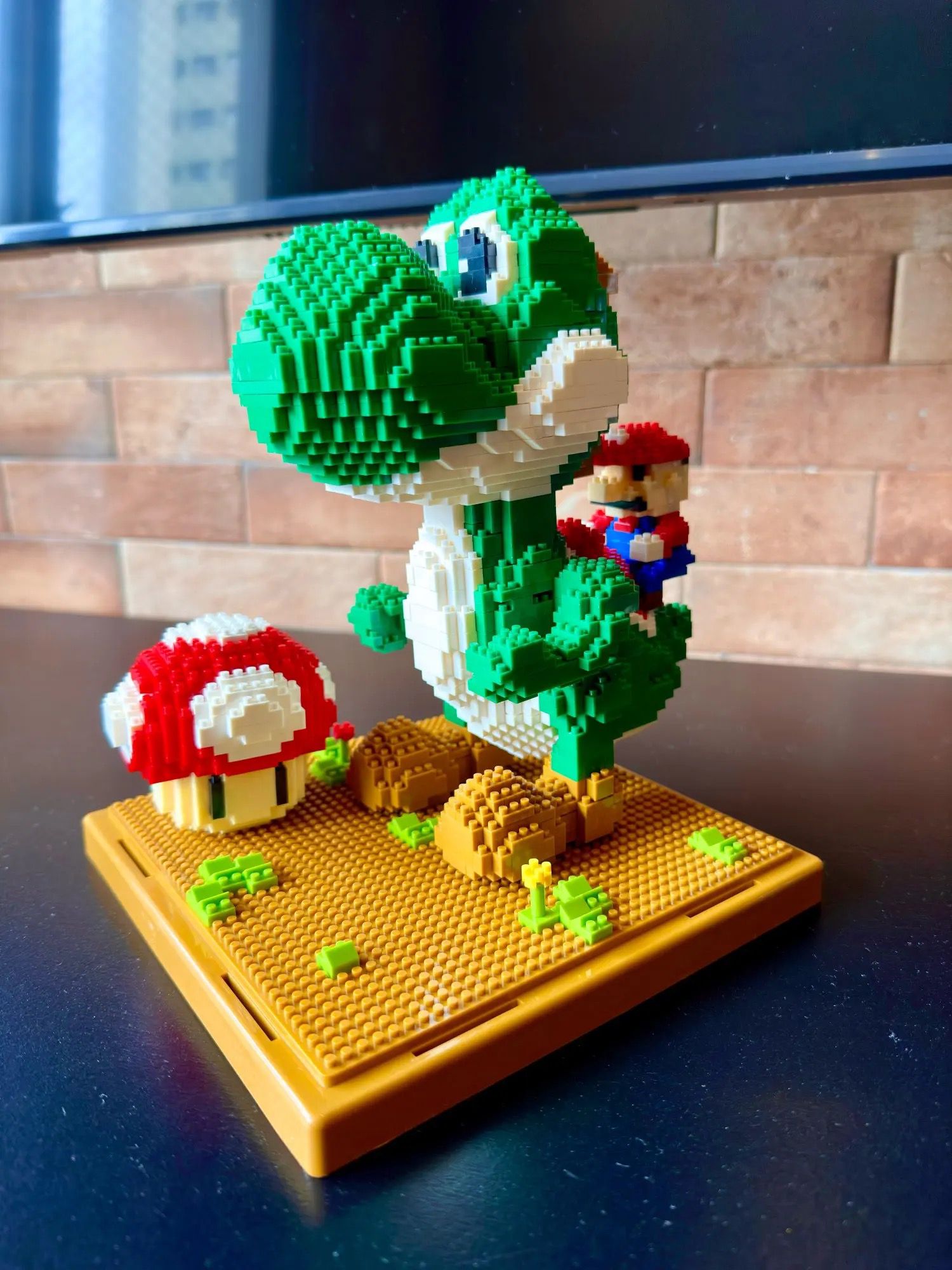 Green Dino Toy with Red Builder on Building Plate | Building Blocks
