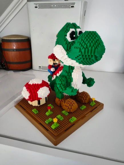 Green Dino Toy with Red Builder on Building Plate | Building Blocks