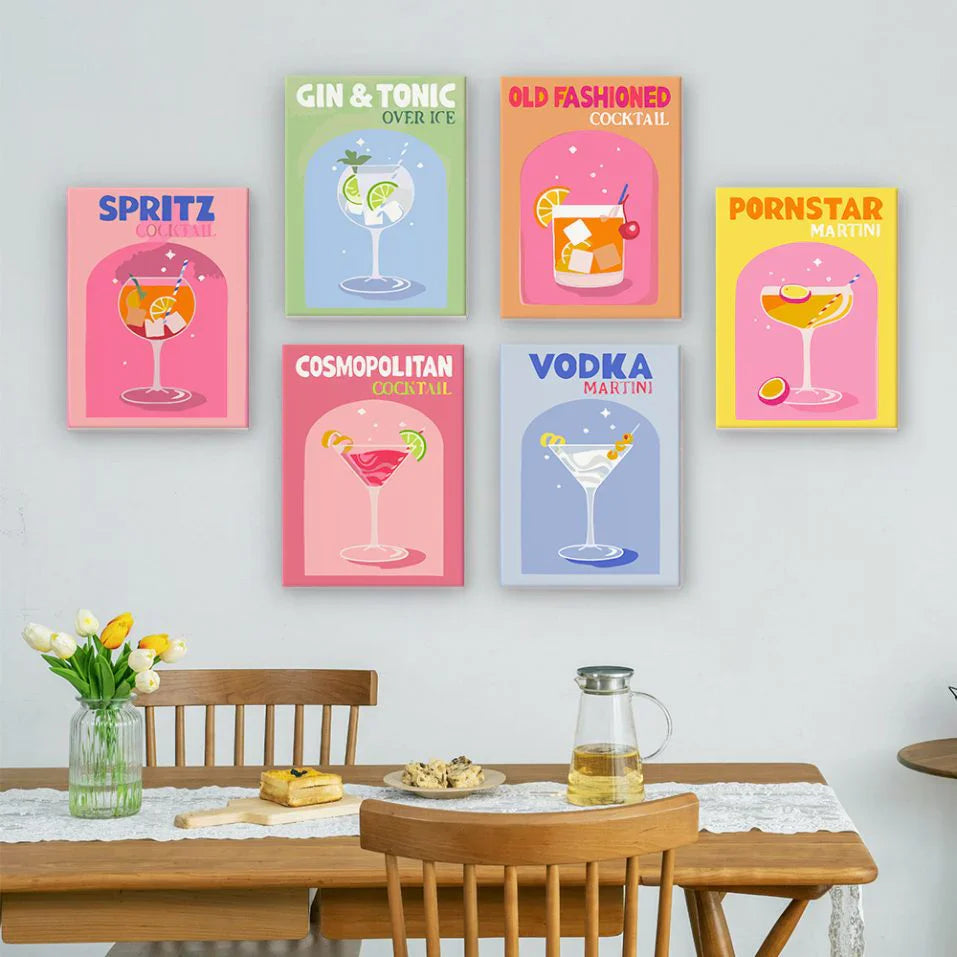 6 Mini Paintings | Colorful Cocktail Collection | paint by numbers