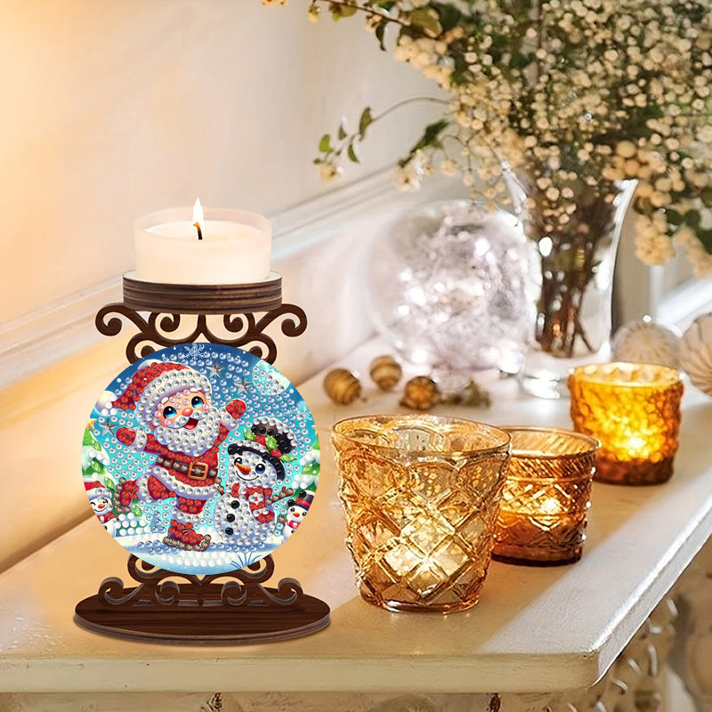 Santa Claus with Snowman | Candle Holder | Diamond Painting