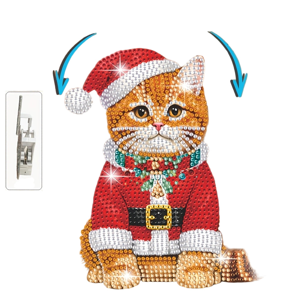Moving cat with Santa hat | Diamond painting