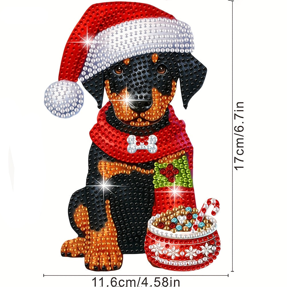 Moving dog with Christmas hat | Diamond painting