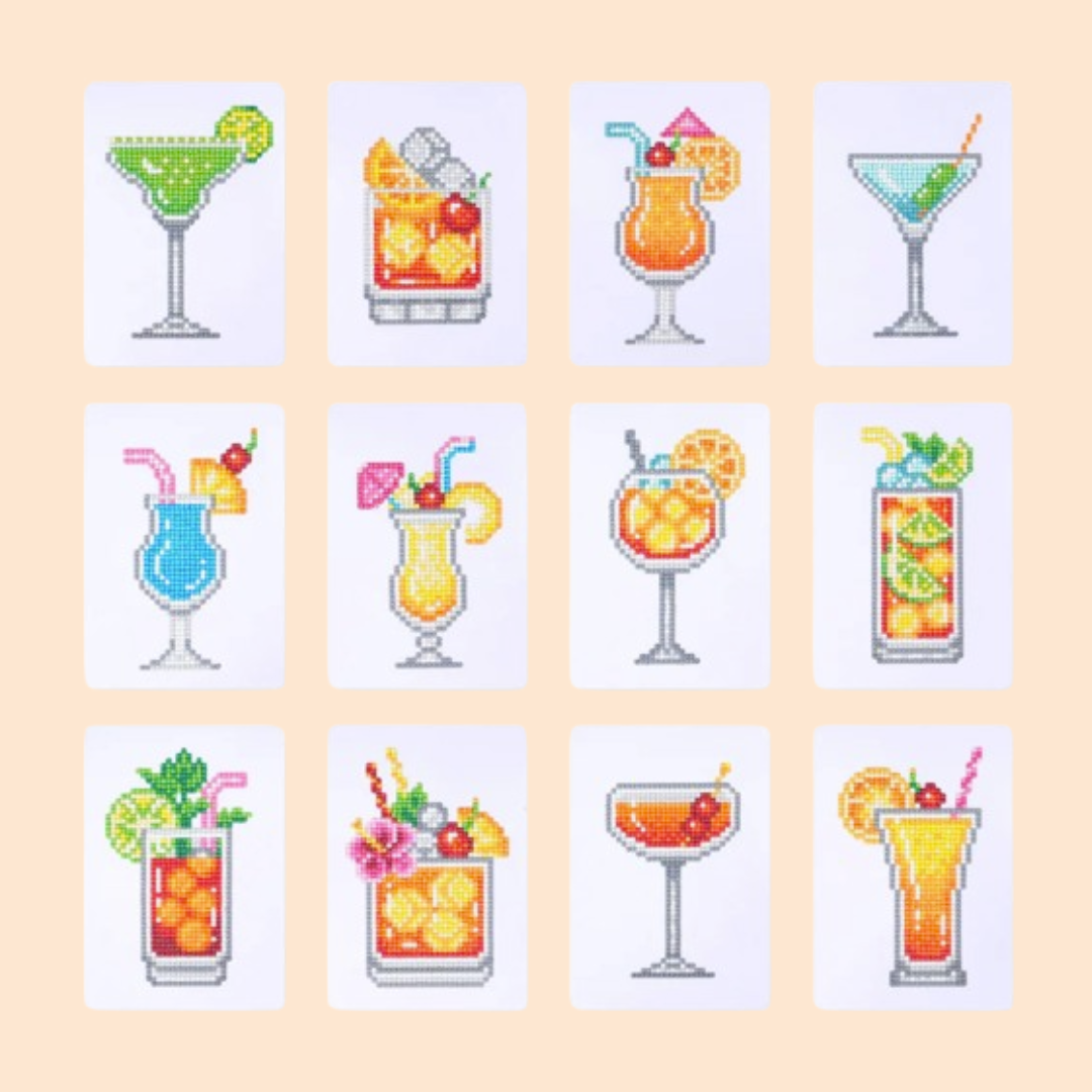 12 Mini Diamond Paintings | Cocktails | Diamond Painting