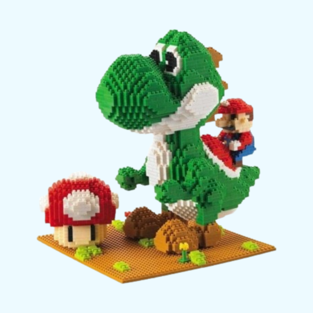 Green Dino Toy with Red Builder on Building Plate | Building Blocks