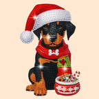 Moving dog with Christmas hat | Diamond painting