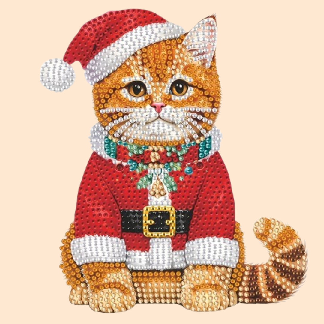 Moving cat with Santa hat | Diamond painting