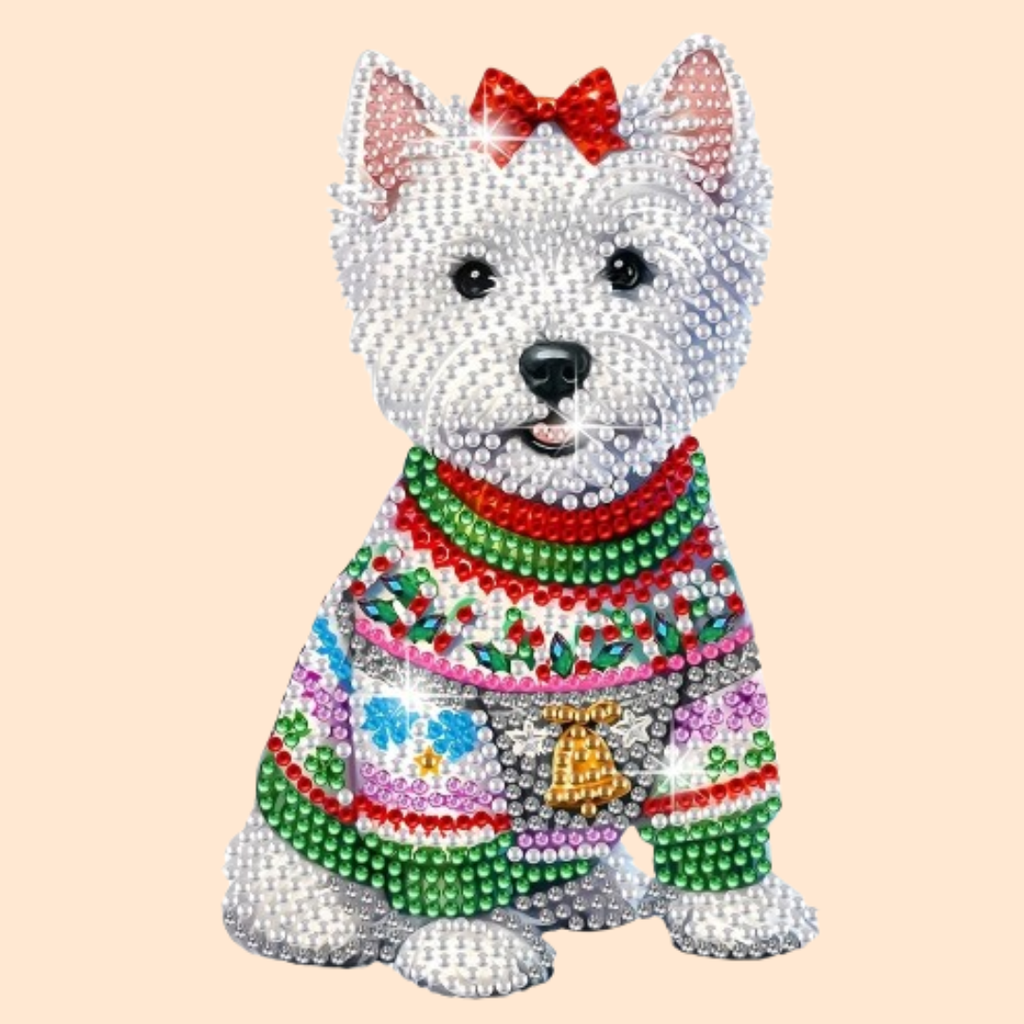 Moving dog with bow | Diamond painting