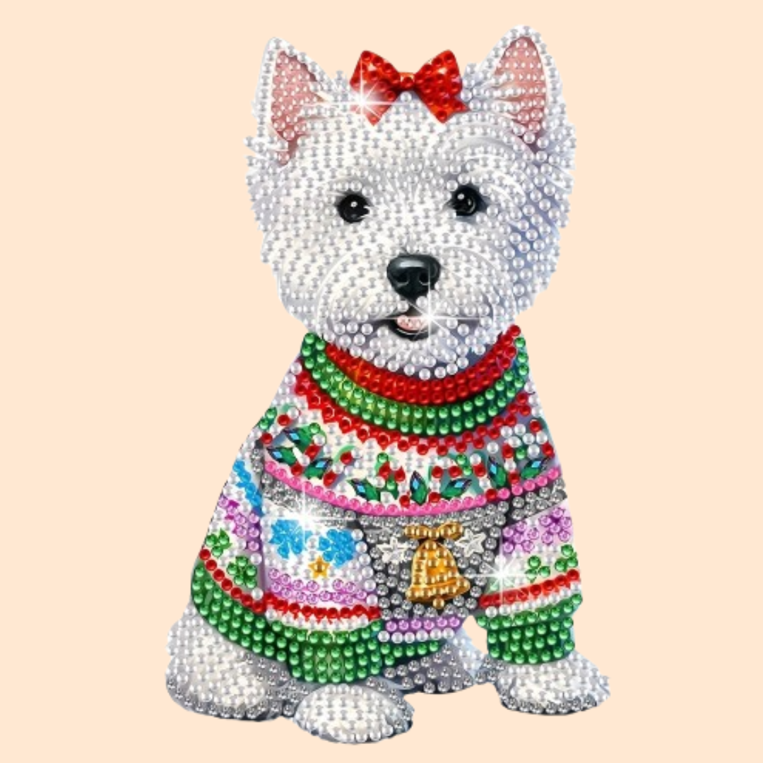 Moving dog with bow | Diamond painting
