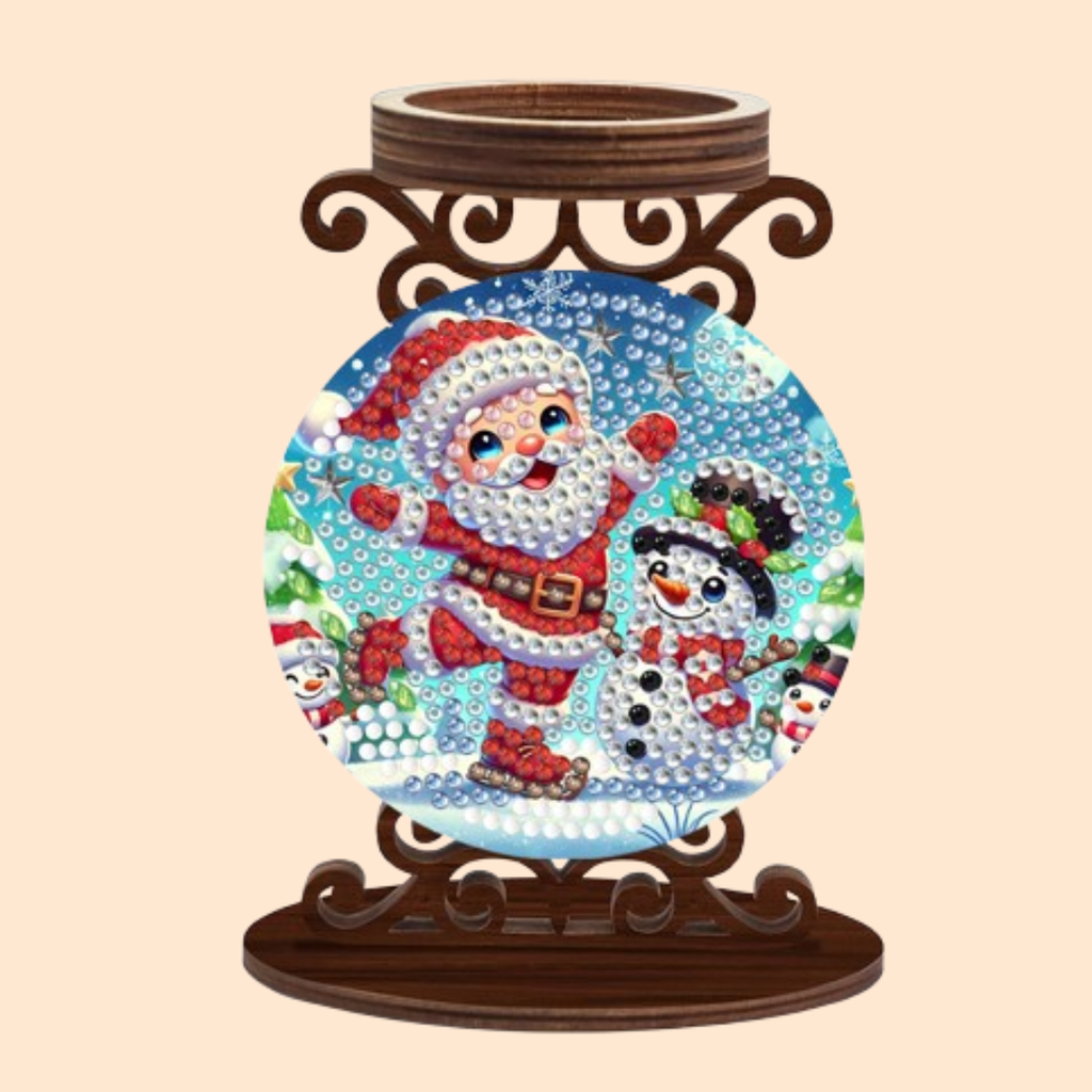 Santa Claus with Snowman | Candle Holder | Diamond Painting
