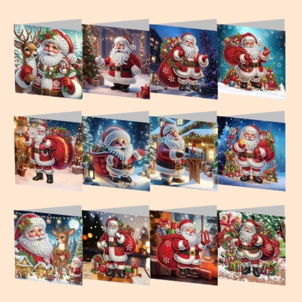 Santa Claus Christmas Cards | 12 pieces | Diamond Painting