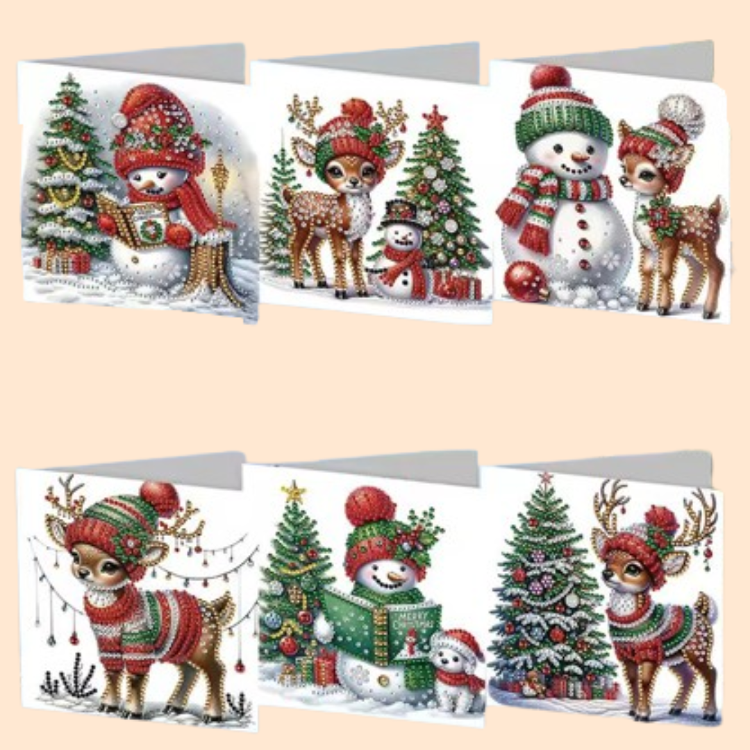 Reindeer & Snow Fun Christmas Cards | 6 pieces | Diamond Painting