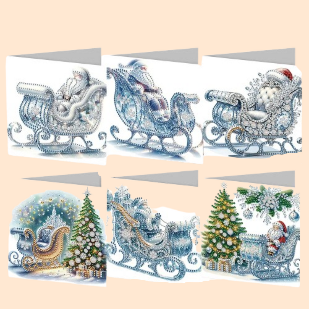 Winterpret in the Sleigh Christmas Cards | 6 Pieces | Diamond Painting