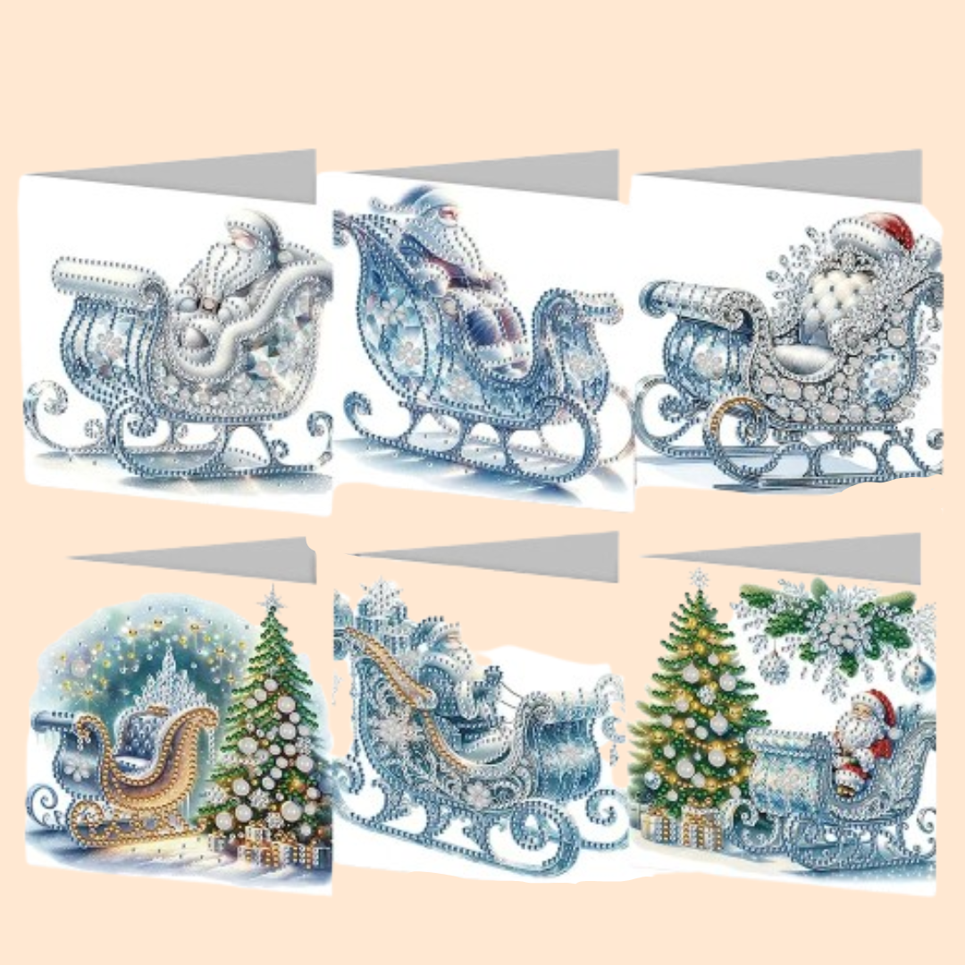 Winterpret in the Sleigh Christmas Cards | 6 Pieces | Diamond Painting