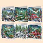 Christmas Card Set with Vintage Cars | 6 pieces | Diamond Painting