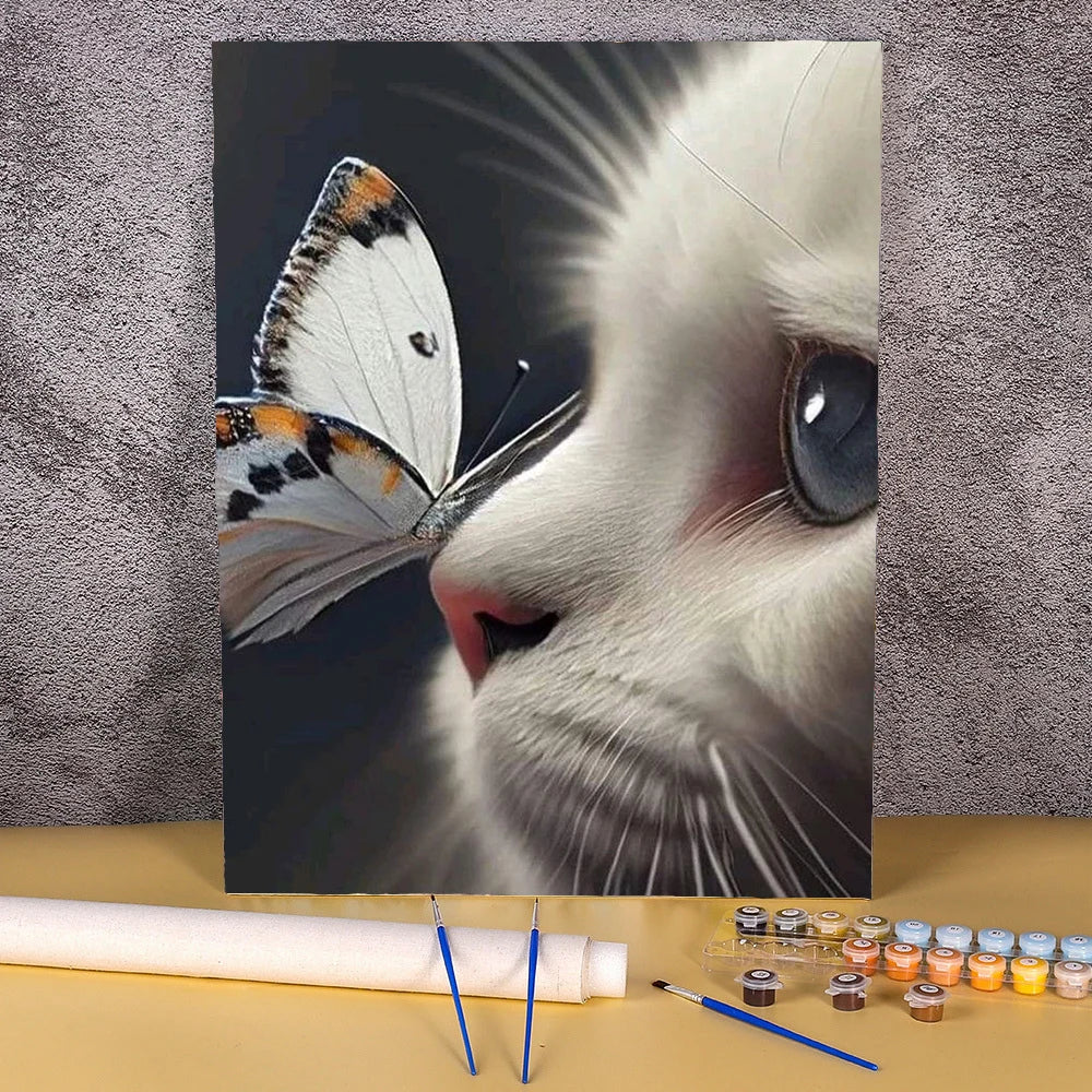 Cat meets Butterfly | Painting by Number