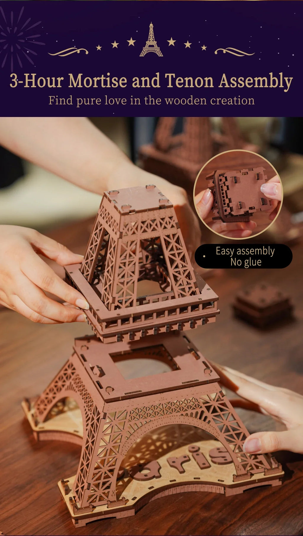 Eiffel Tower at Night | Wooden Construction Kits