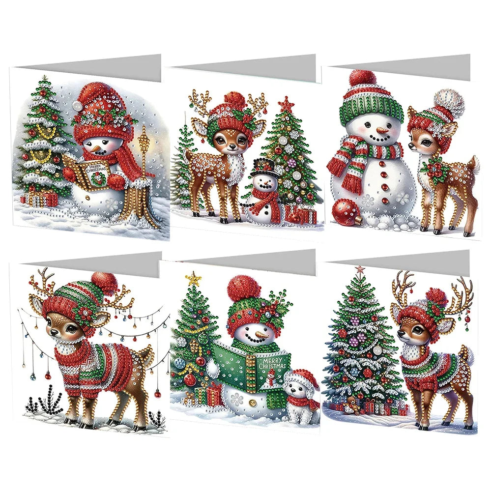 Reindeer & Snow Fun Christmas Cards | 6 pieces | Diamond Painting