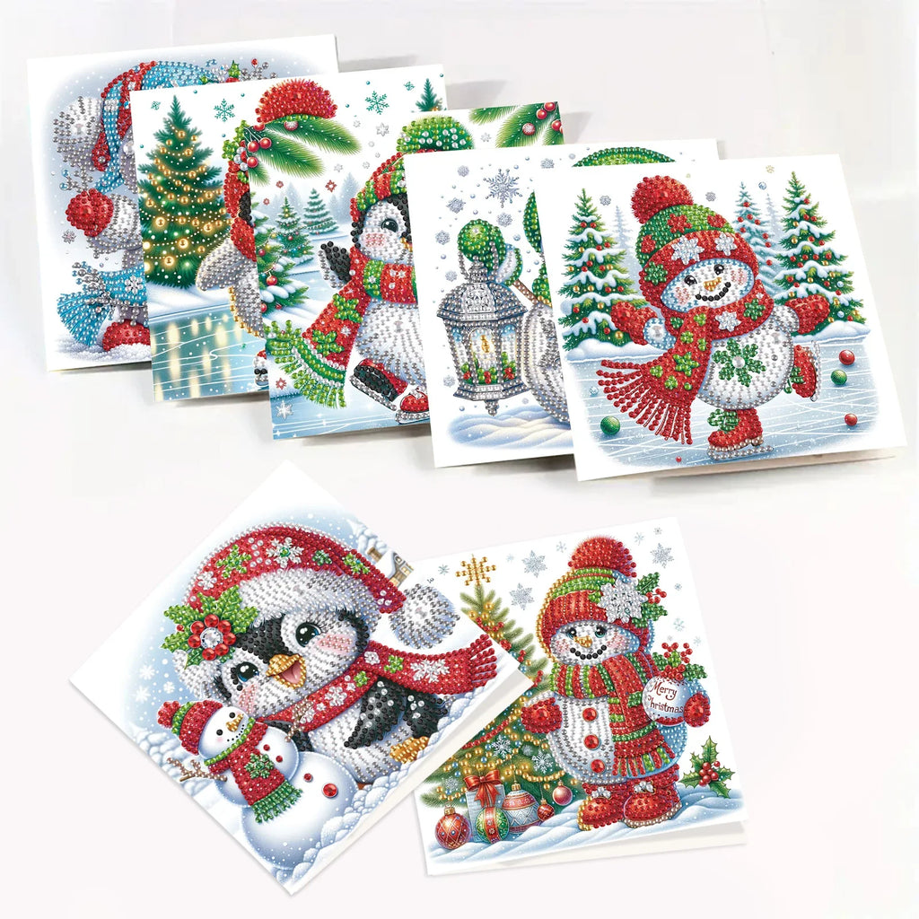 Penguins & Snowmen Christmas Cards | 8 pieces | Diamond Painting