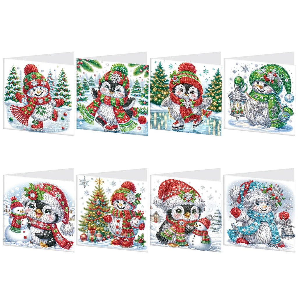 Penguins & Snowmen Christmas Cards | 8 pieces | Diamond Painting