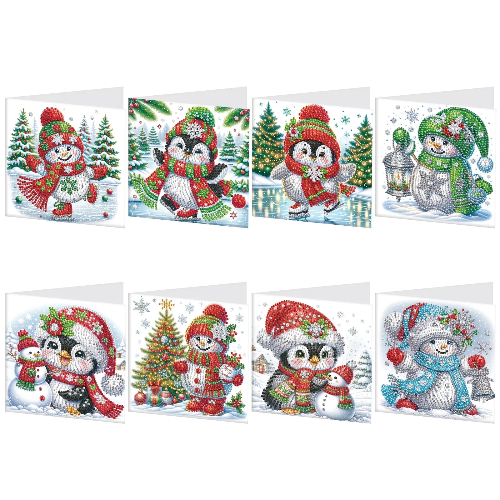 Penguins & Snowmen Christmas Cards | 8 pieces | Diamond Painting