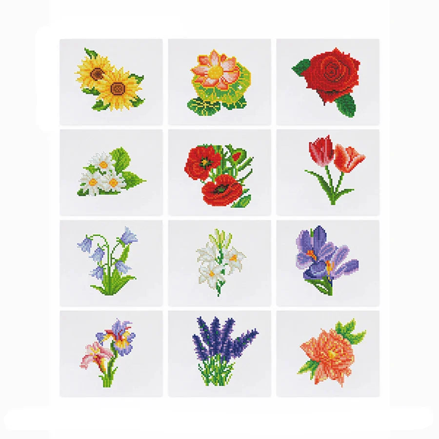 12 Mini Diamond Paintings | Flowers | Diamond Painting