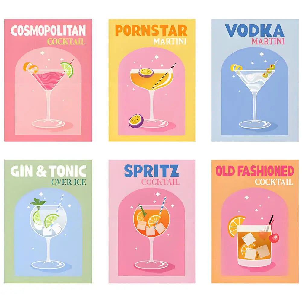 6 Mini Paintings | Colorful Cocktail Collection | paint by numbers