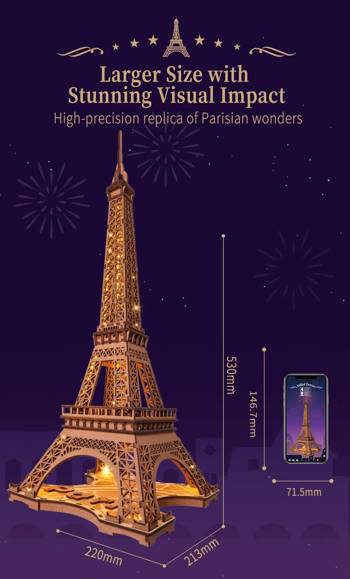 Eiffel Tower at Night | Wooden Construction Kits