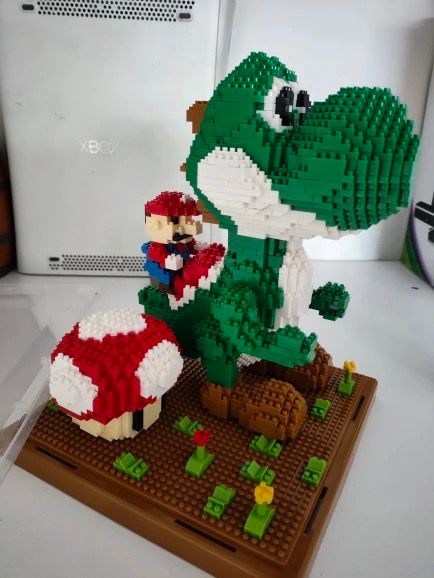 Green Dino Toy with Red Builder on Building Plate | Building Blocks