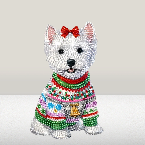 Moving dog with bow | Diamond painting