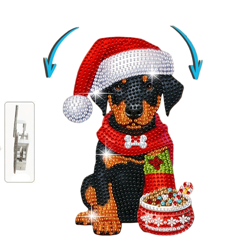 Moving dog with Christmas hat | Diamond painting
