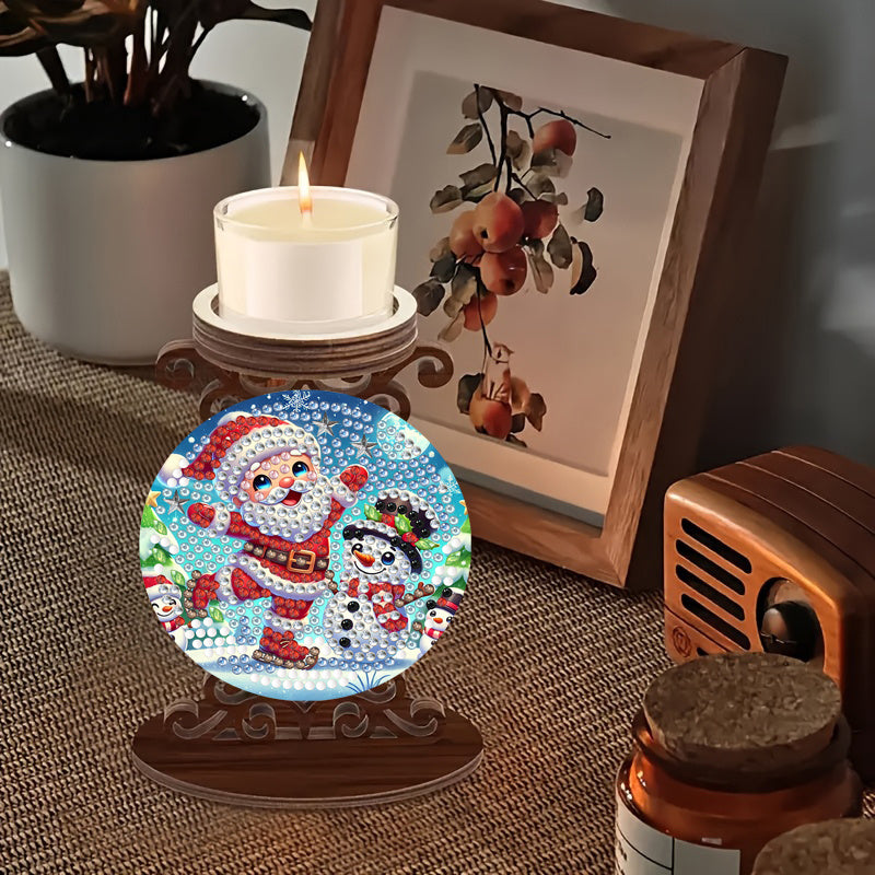 Santa Claus with Snowman | Candle Holder | Diamond Painting