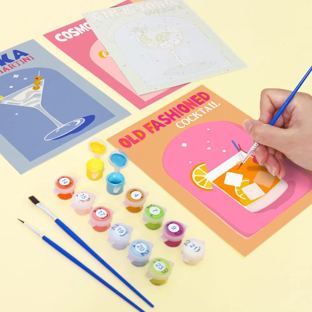 6 Mini Paintings | Colorful Cocktail Collection | paint by numbers
