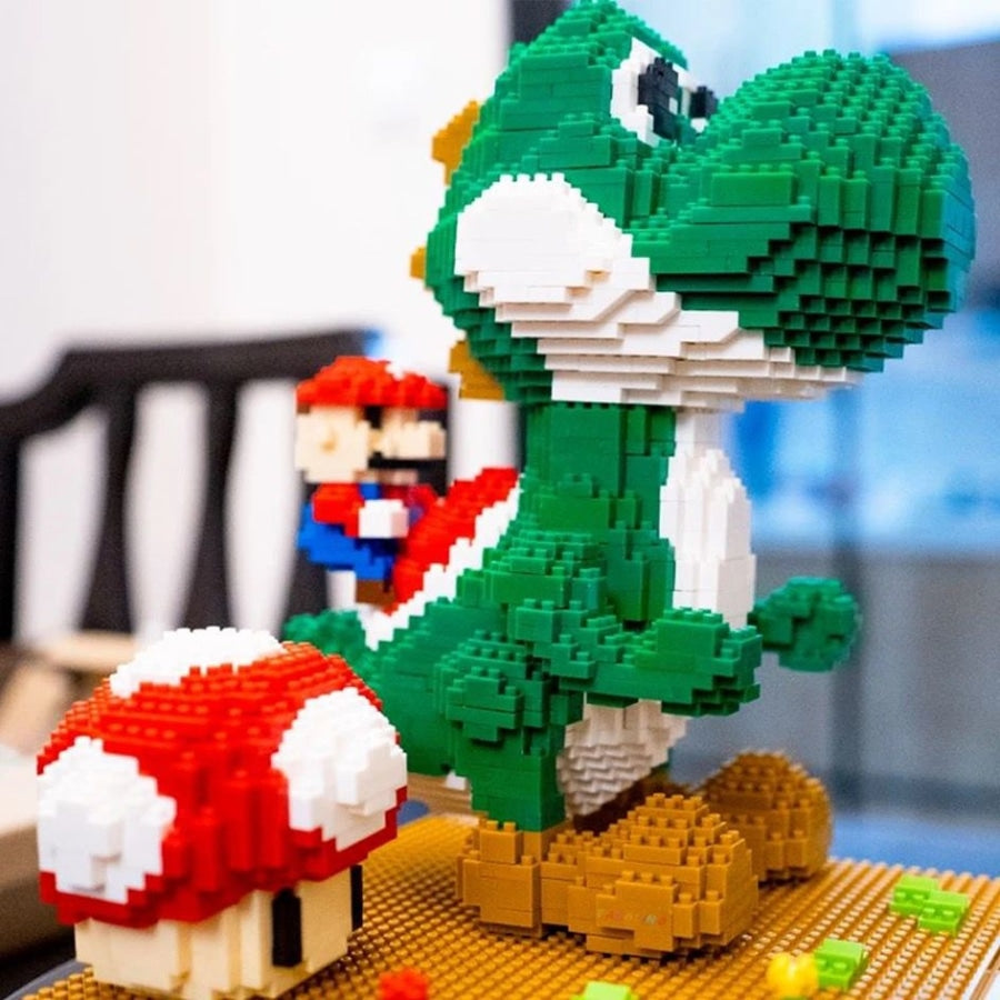 Green Dino Toy with Red Builder on Building Plate | Building Blocks